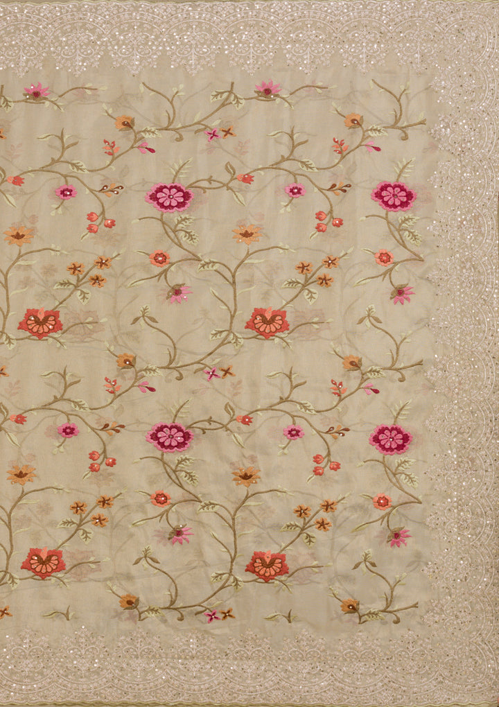 Beige Zariwork Tissue Saree