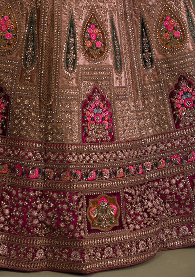 Beige Zariwork Velvet Readymade Lehenga