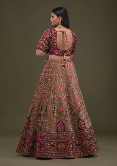 Beige Zariwork Velvet Readymade Lehenga