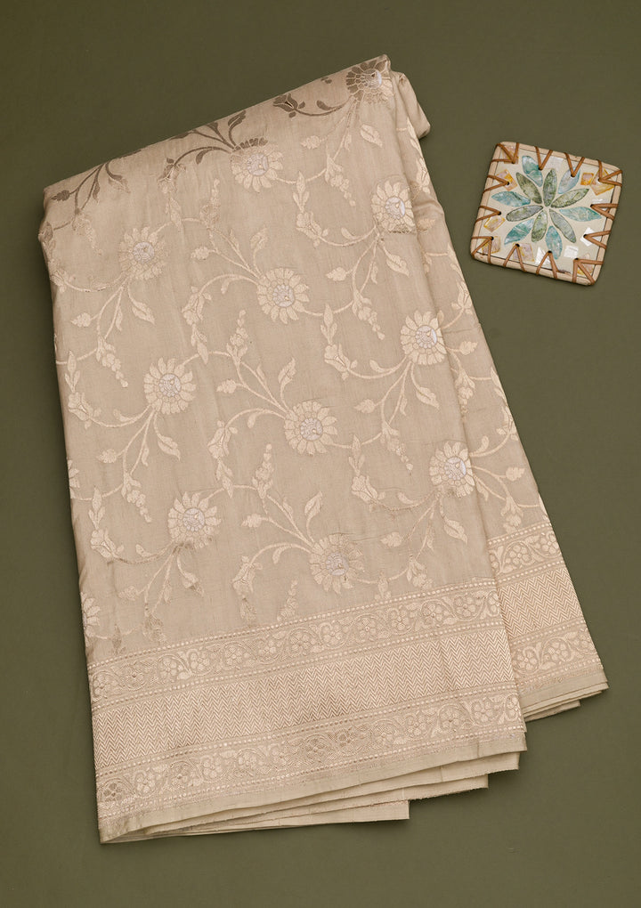 Biege Zariwork Banarasi Pure Silk Saree