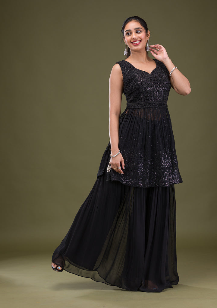 Black Cutdana Georgette Readymade Salwar Suit
