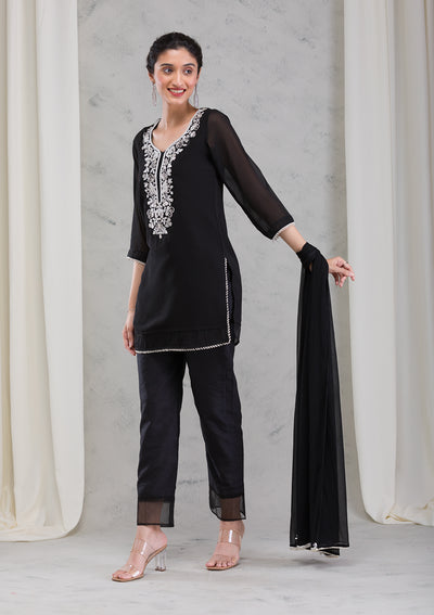 Black Cutdana Georgette Readymade Salwar Suit