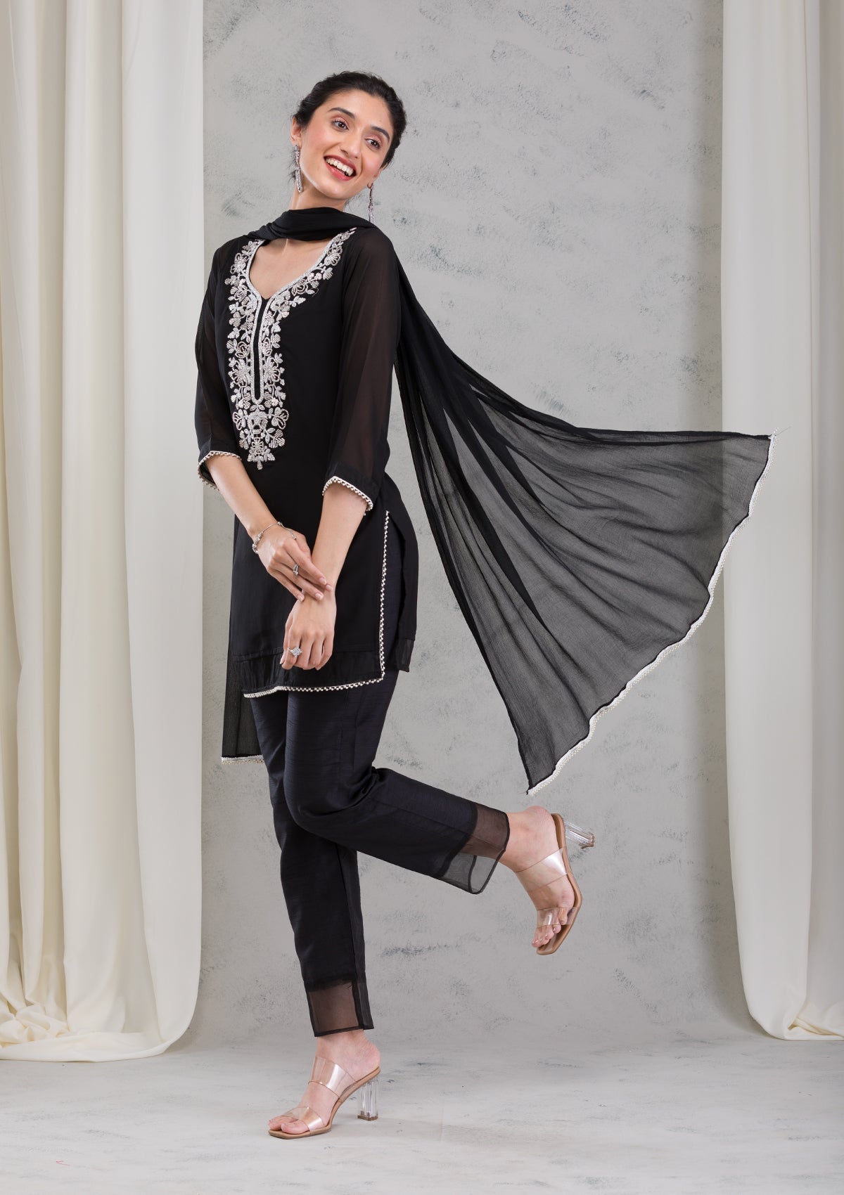 Black Cutdana Georgette Readymade Salwar Suit