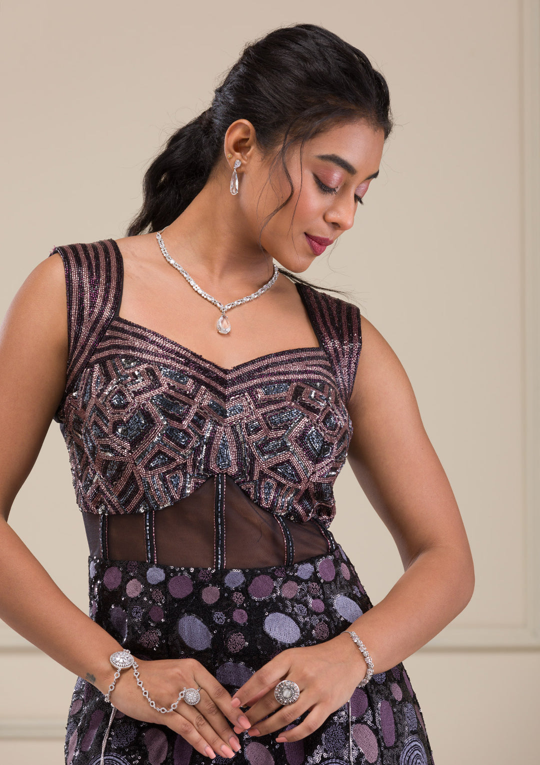 Black Cutdana Net Gown