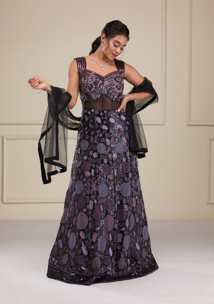 Black Cutdana Net Gown