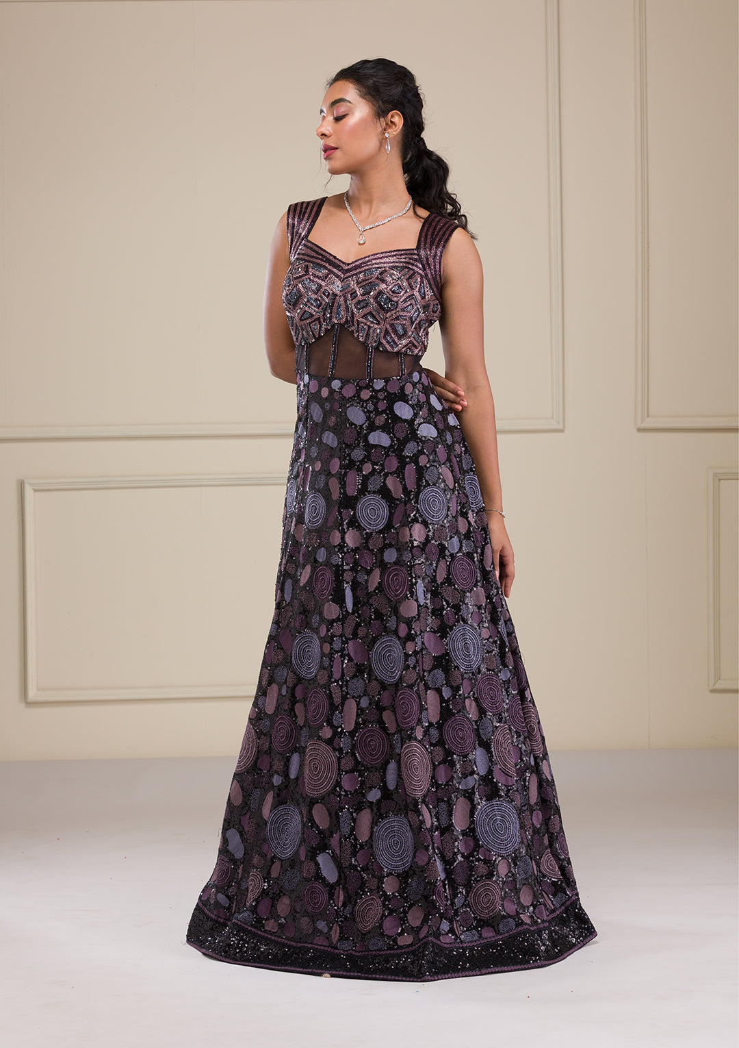 Black Cutdana Net Gown