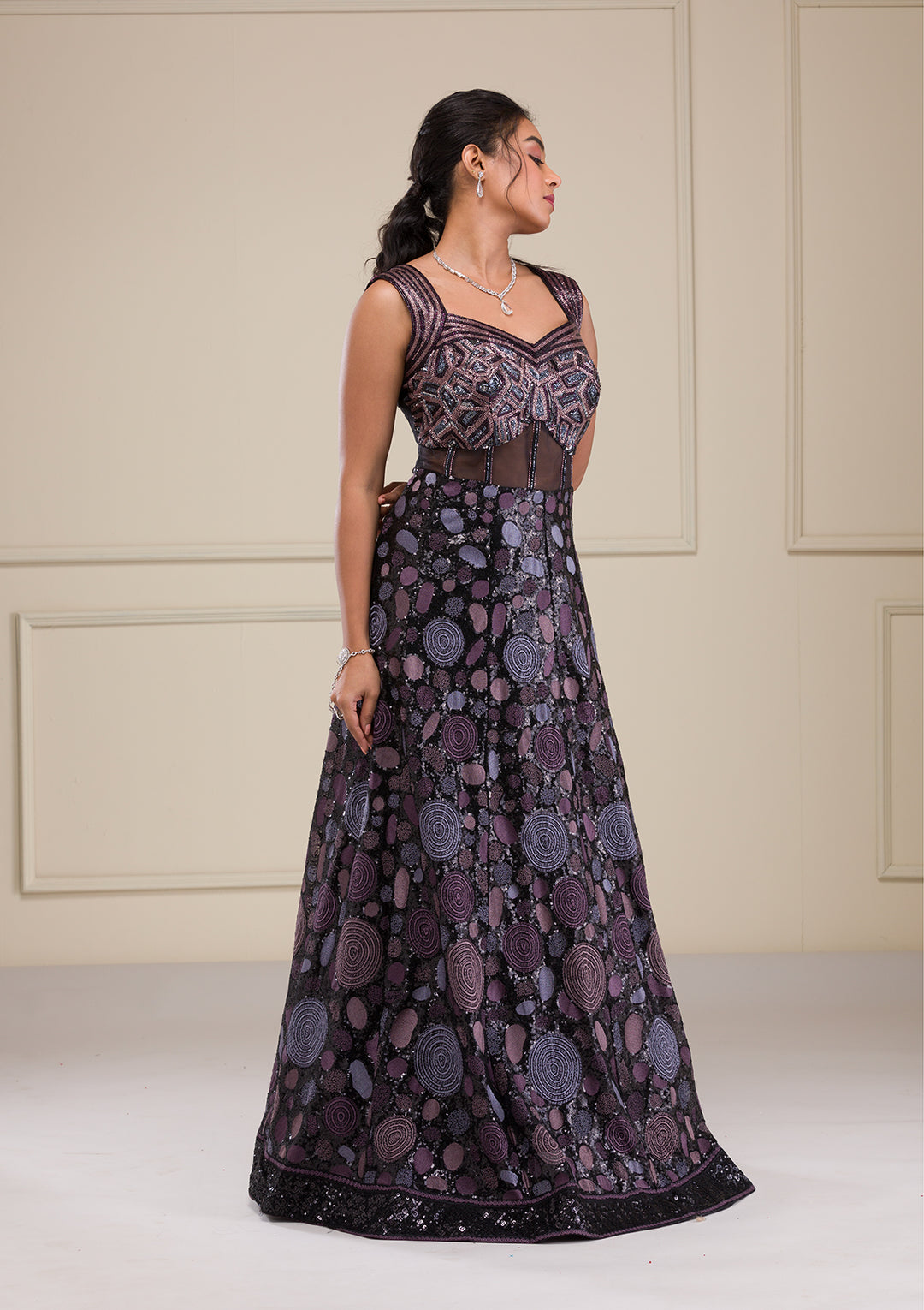 Black Cutdana Net Gown