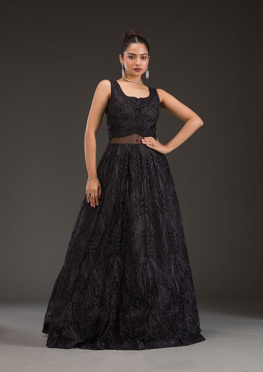 Black Cutdana Net Gown