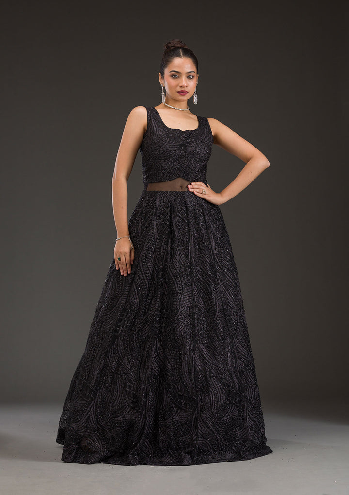 Black Cutdana Net Gown