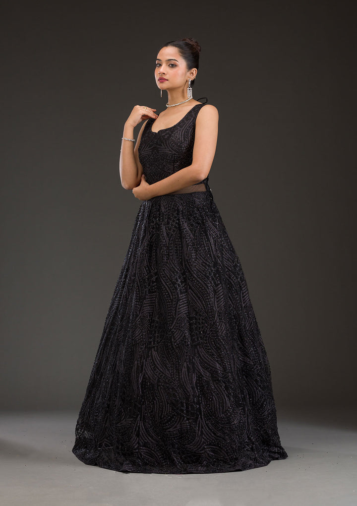 Black Cutdana Net Gown