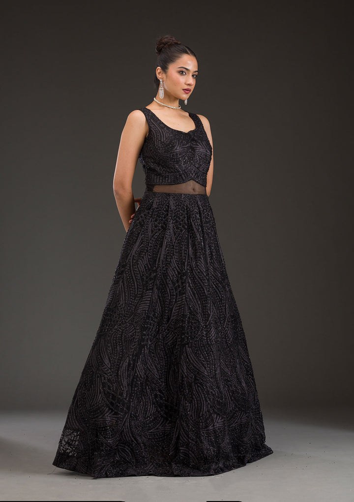 Black Cutdana Net Gown