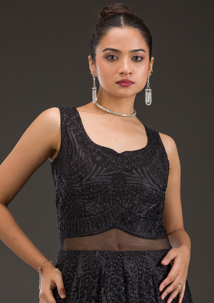 Black Cutdana Net Gown
