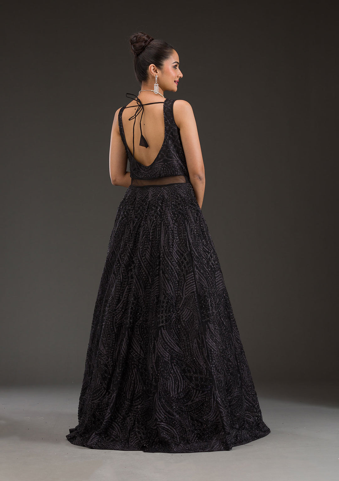 Black Cutdana Net Gown