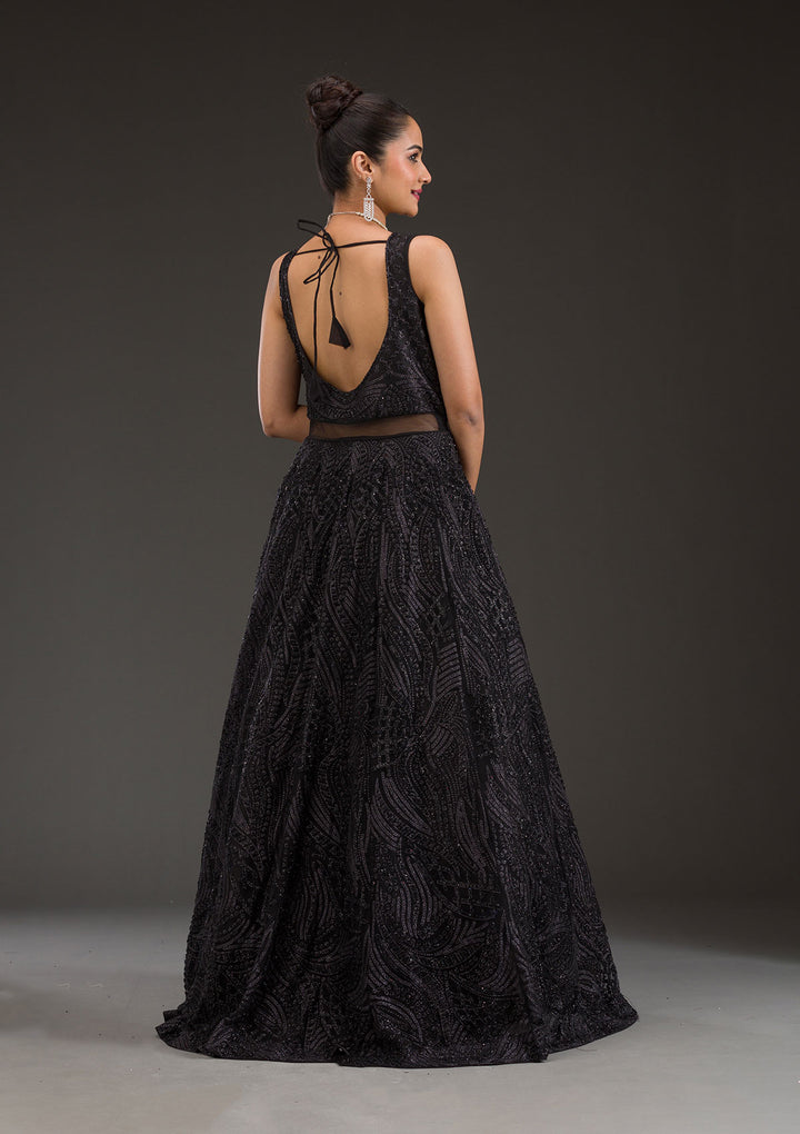 Black Cutdana Net Gown