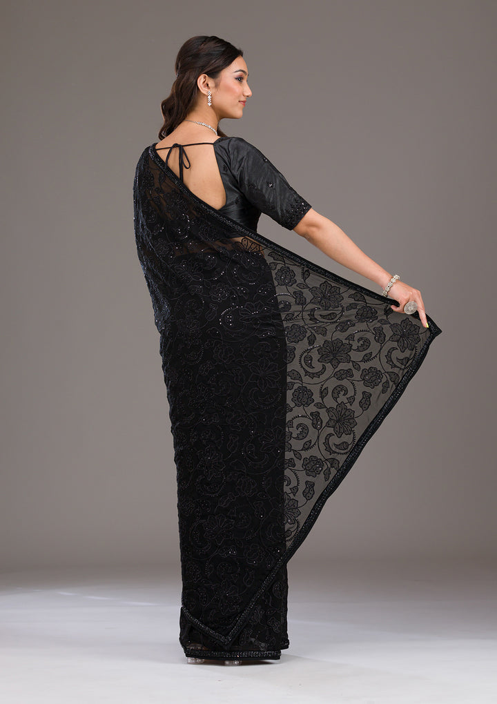 Black Cutdana Tissue Saree