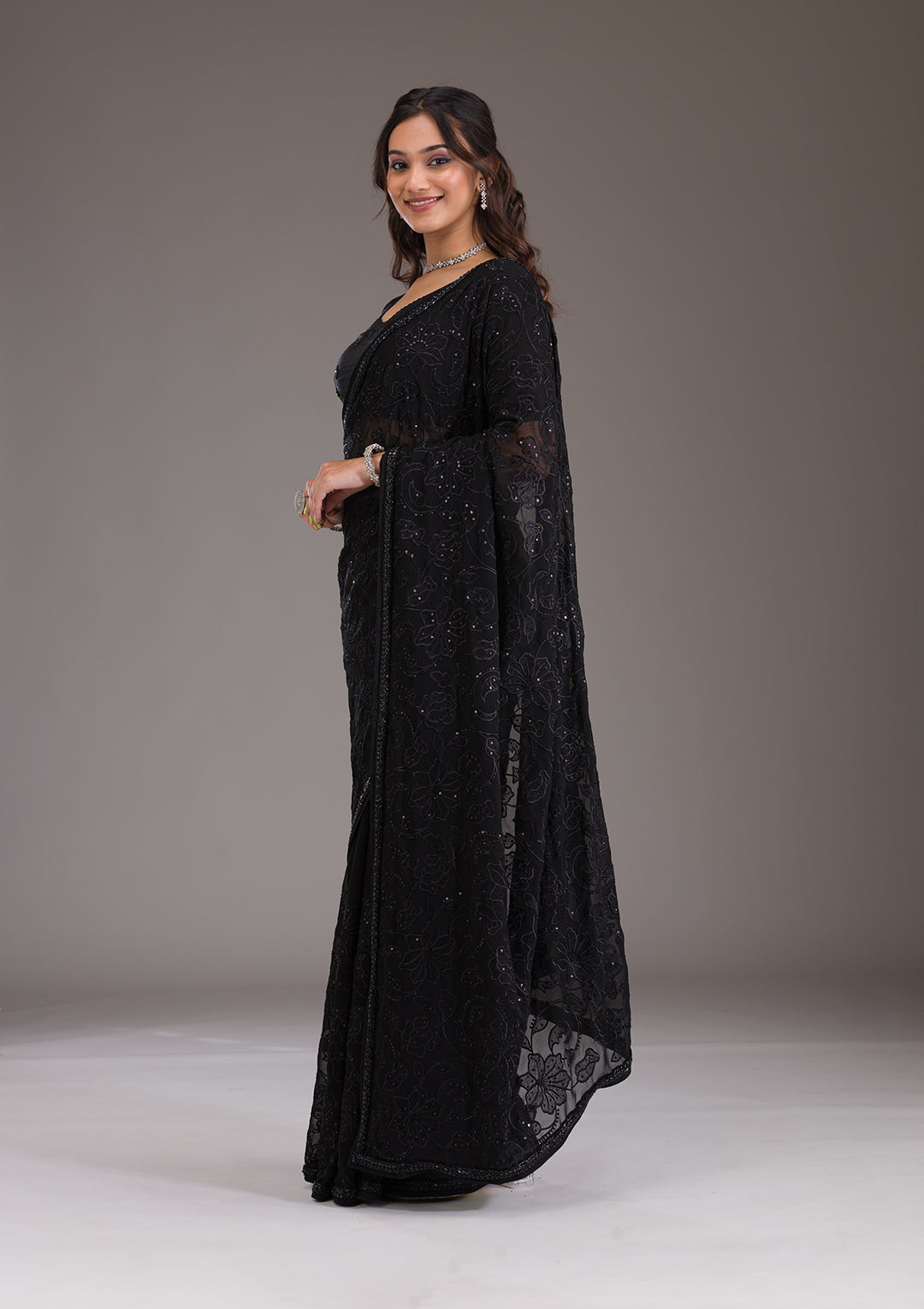 Black Cutdana Tissue Saree
