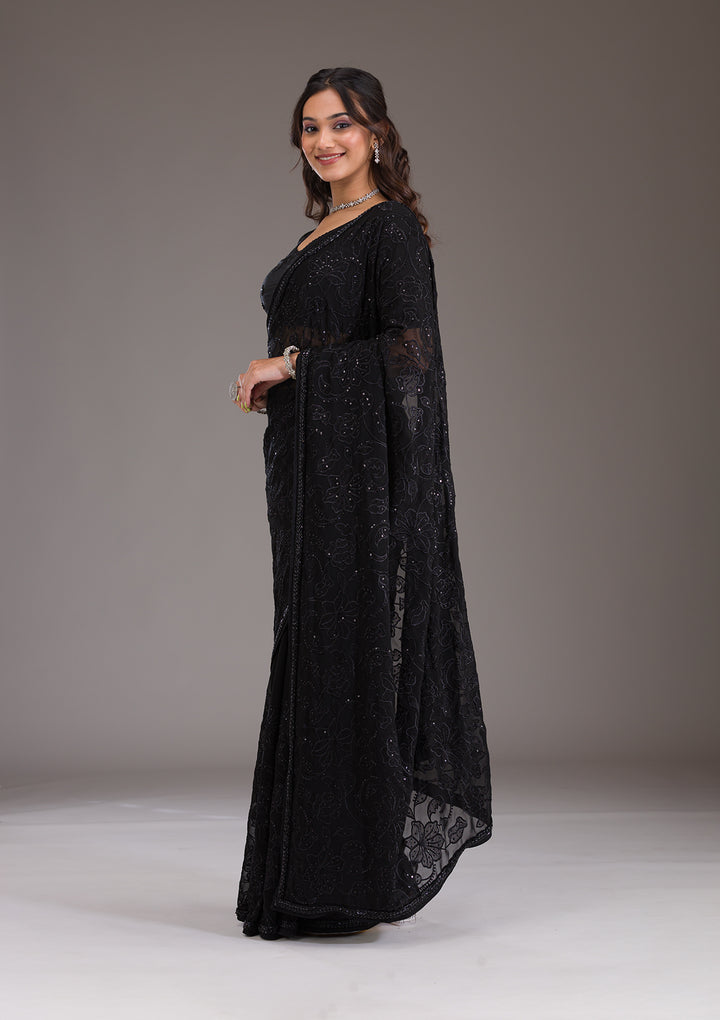 Black Cutdana Tissue Saree