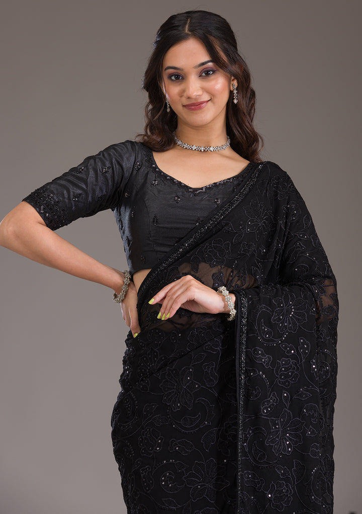 Black Cutdana Tissue Saree