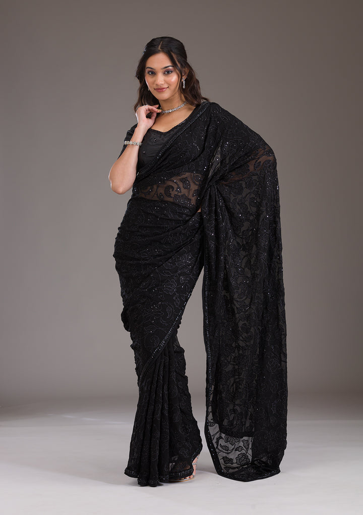 Black Cutdana Tissue Saree