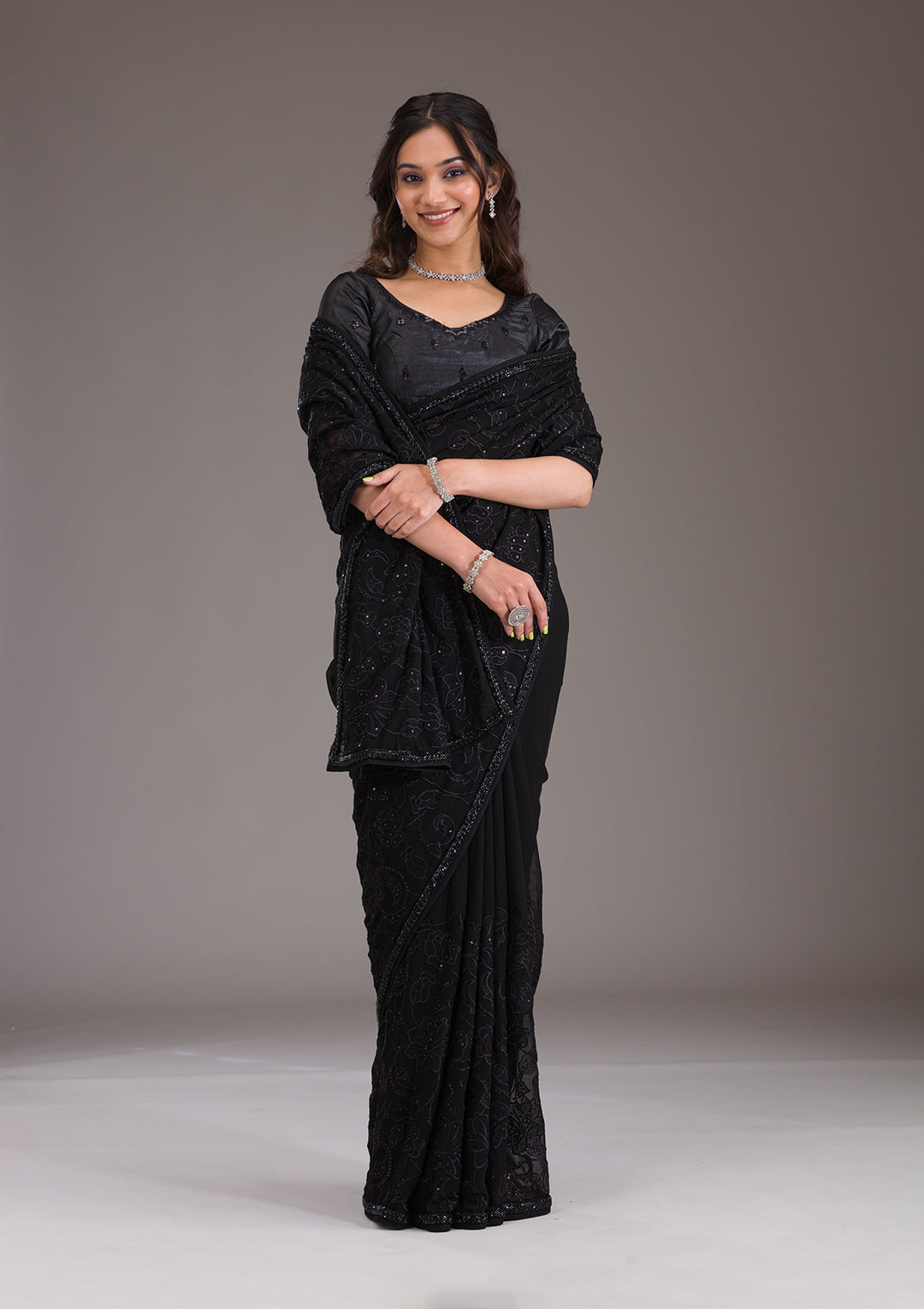 Black Cutdana Tissue Saree