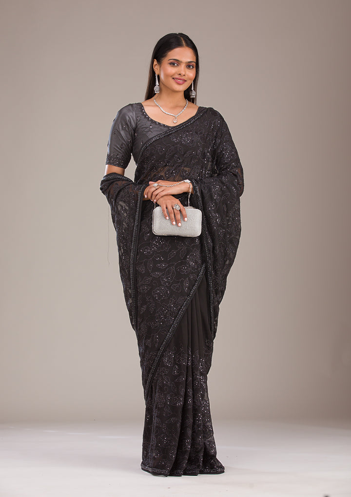 Black Cutdana Tissue Saree