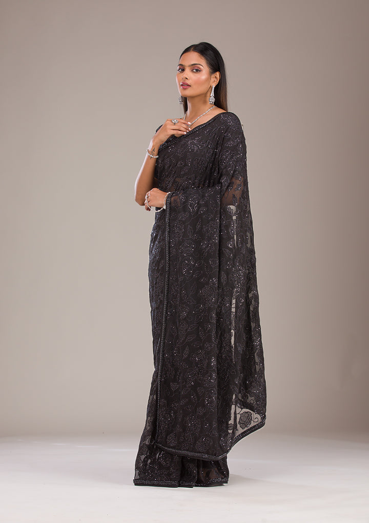 Black Cutdana Tissue Saree