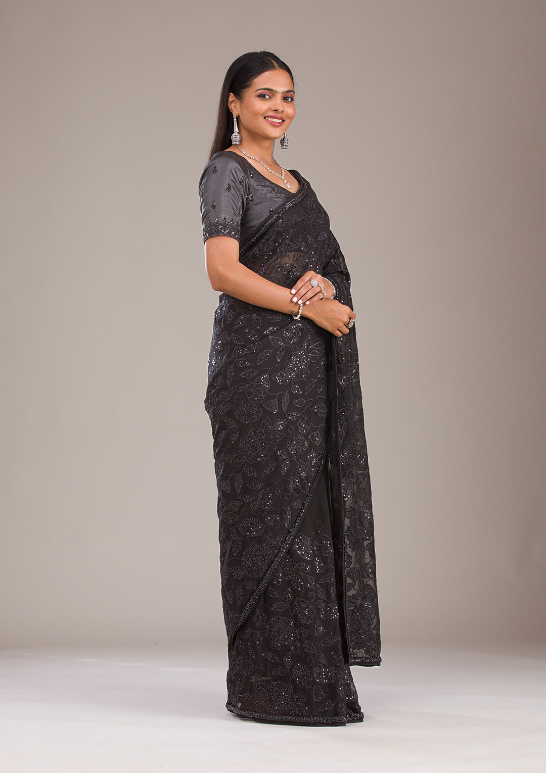 Black Cutdana Tissue Saree