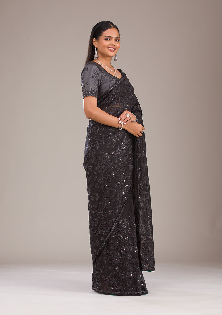 Black Cutdana Tissue Saree
