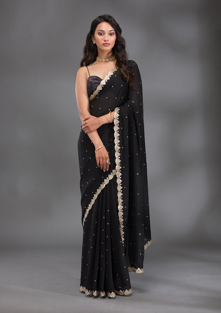 Black Gotapatti Raw Silk Saree