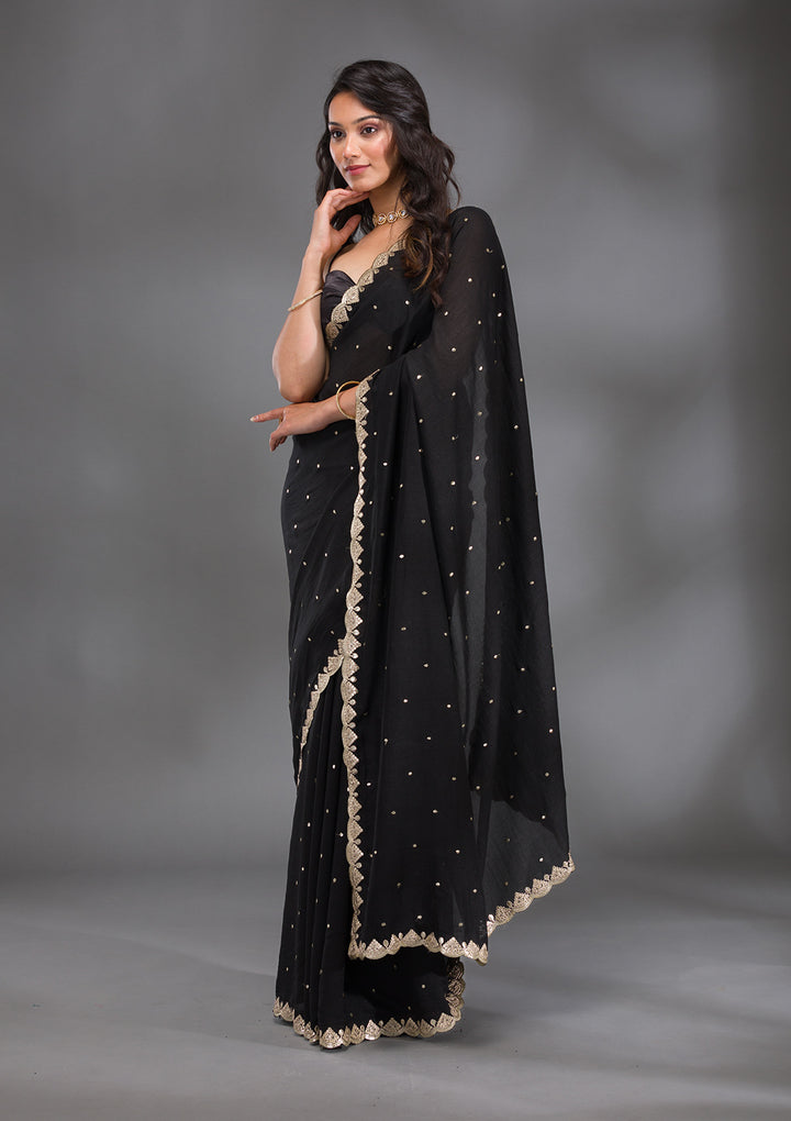Black Gotapatti Raw Silk Saree