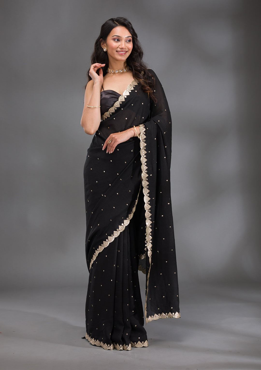 Black Gotapatti Raw Silk Saree