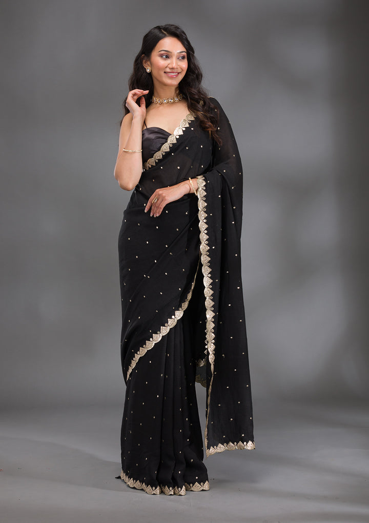 Black Gotapatti Raw Silk Saree