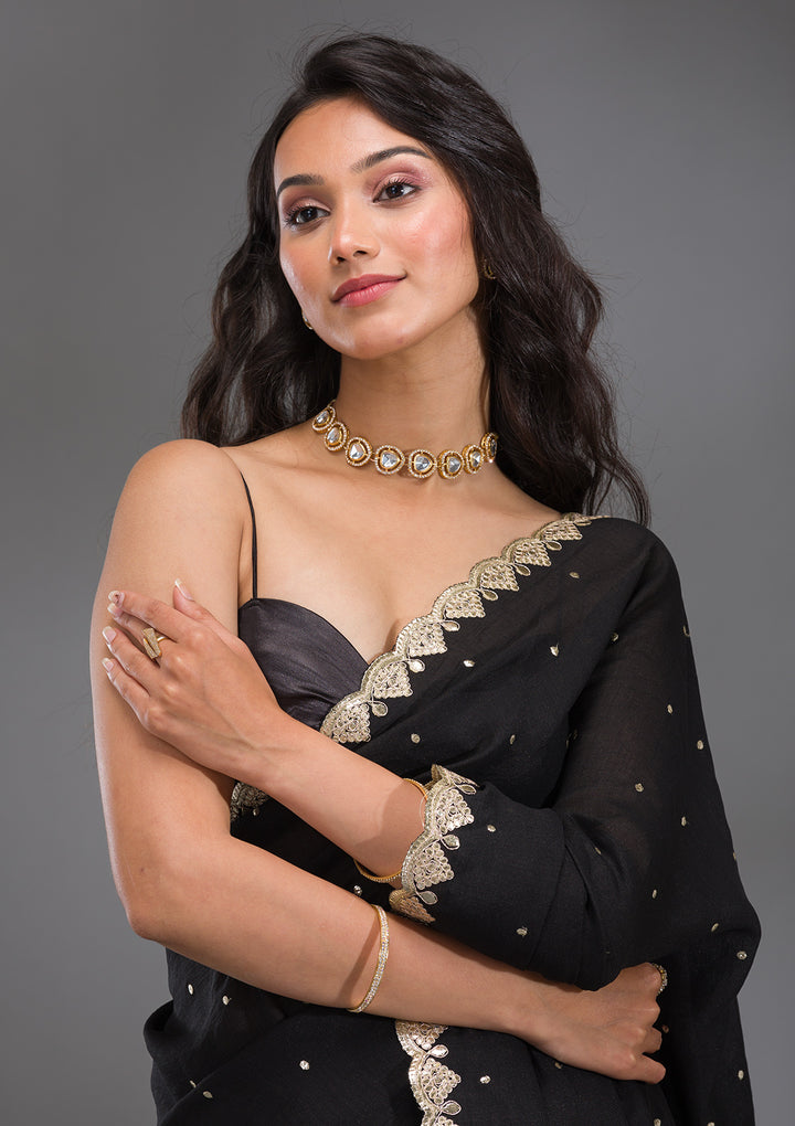 Black Gotapatti Raw Silk Saree