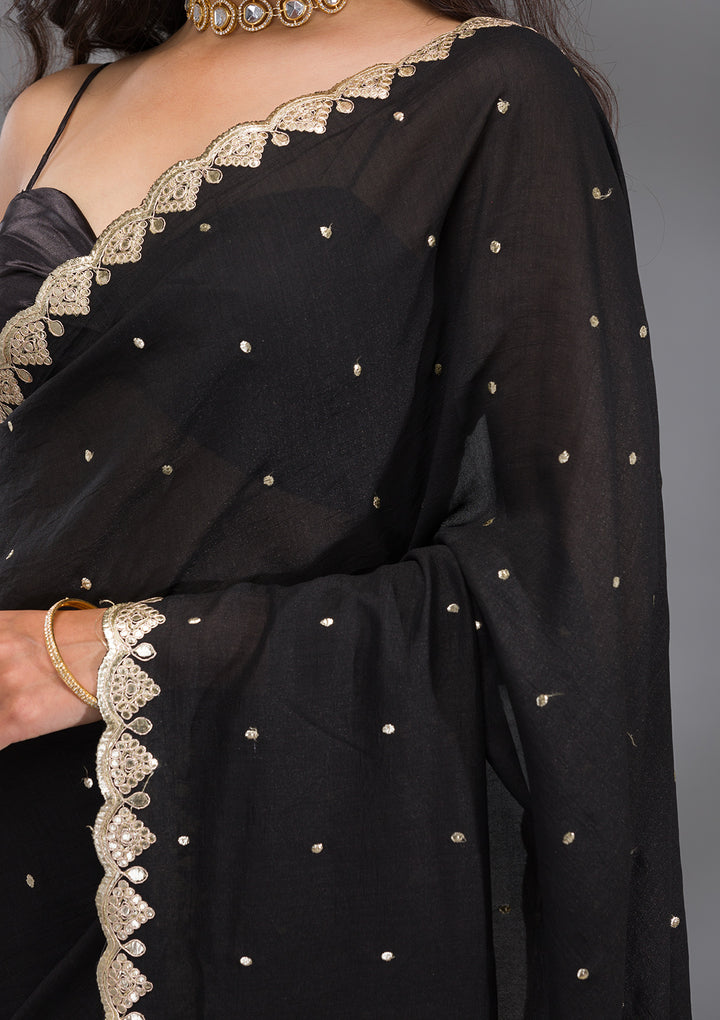 Black Gotapatti Raw Silk Saree