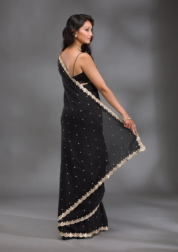 Black Gotapatti Raw Silk Saree