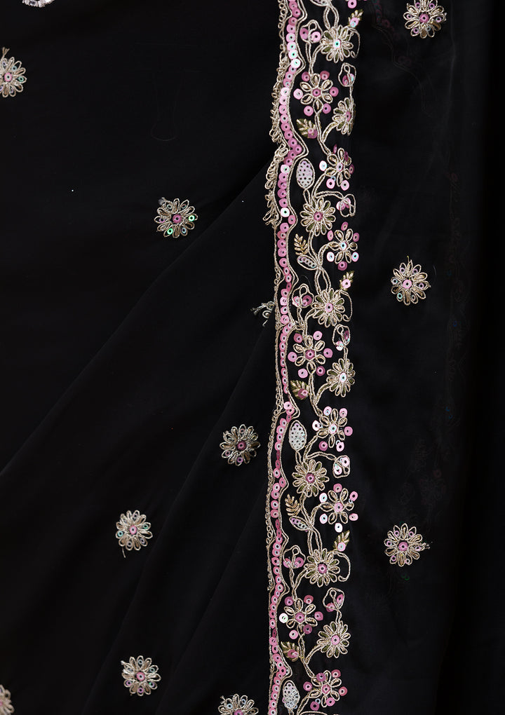 Black Gotapatti Satin Saree