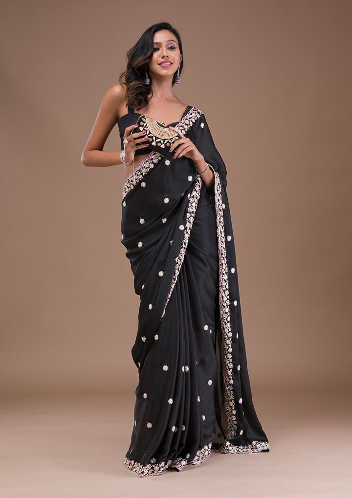 Black Gotapatti Satin Saree