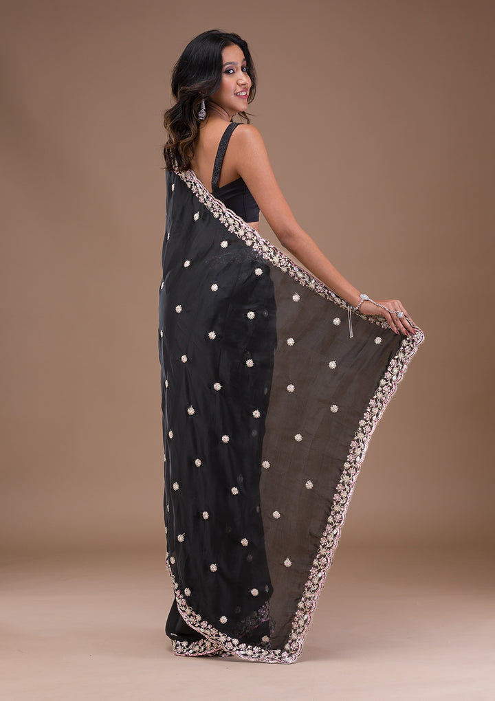 Black Gotapatti Satin Saree