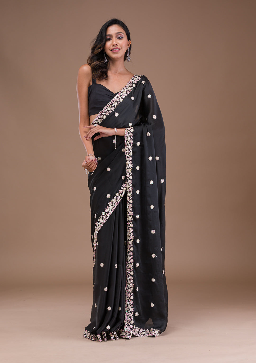 Black Gotapatti Satin Saree