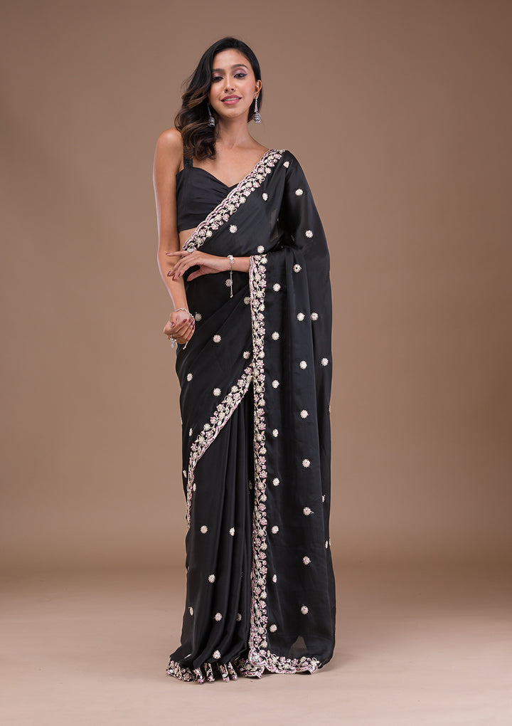Black Gotapatti Satin Saree