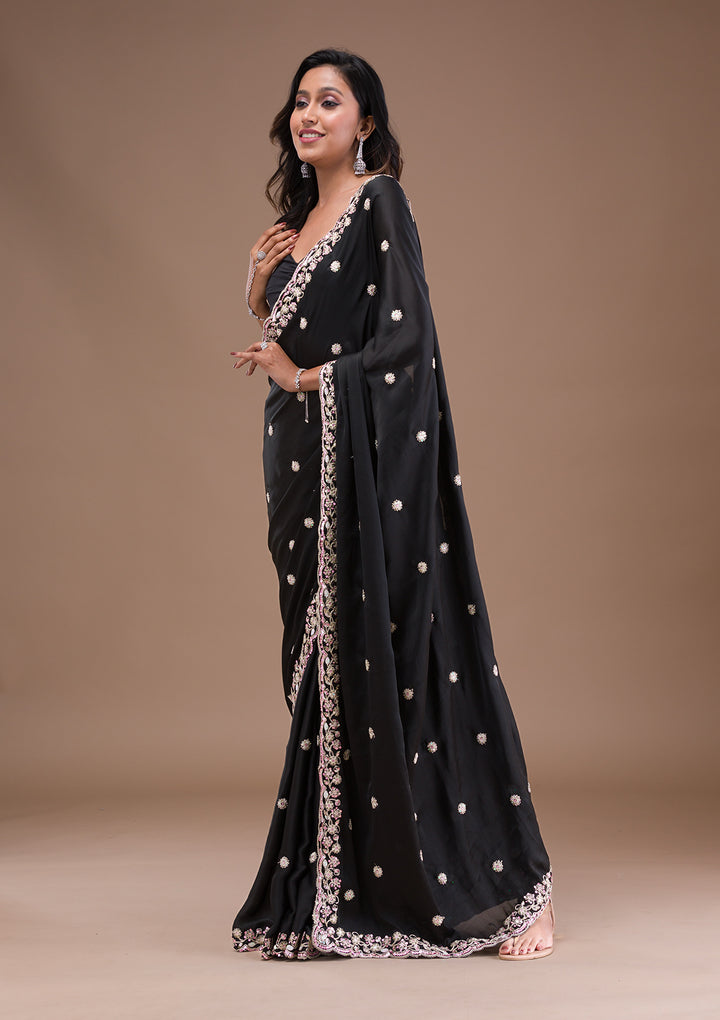Black Gotapatti Satin Saree
