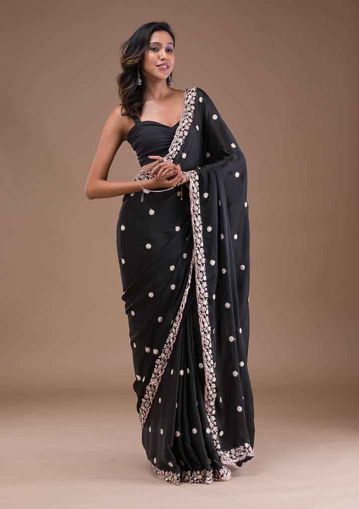 Black Gotapatti Satin Saree