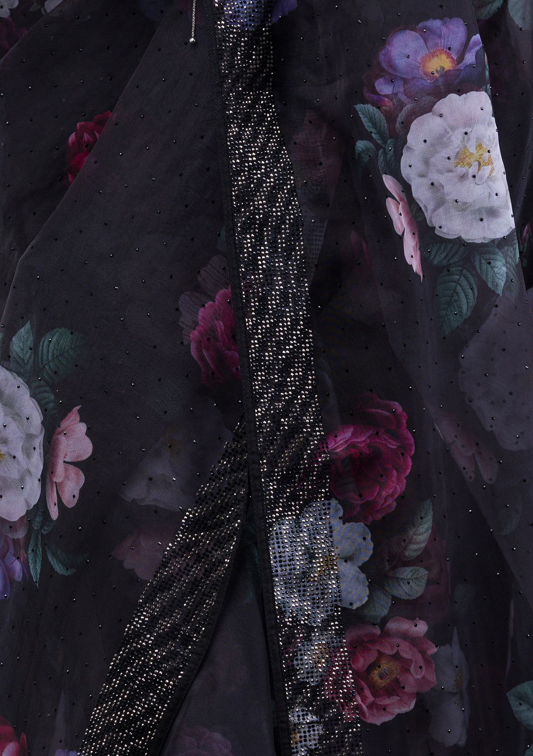 Black Floral Organza Saree