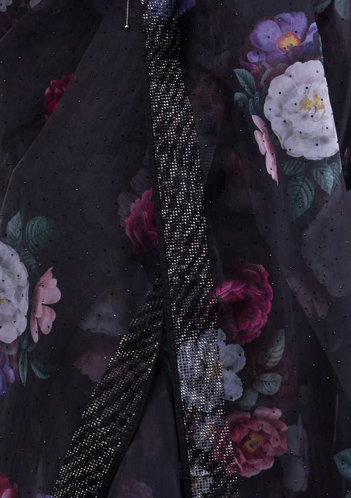 Black Floral Organza Saree