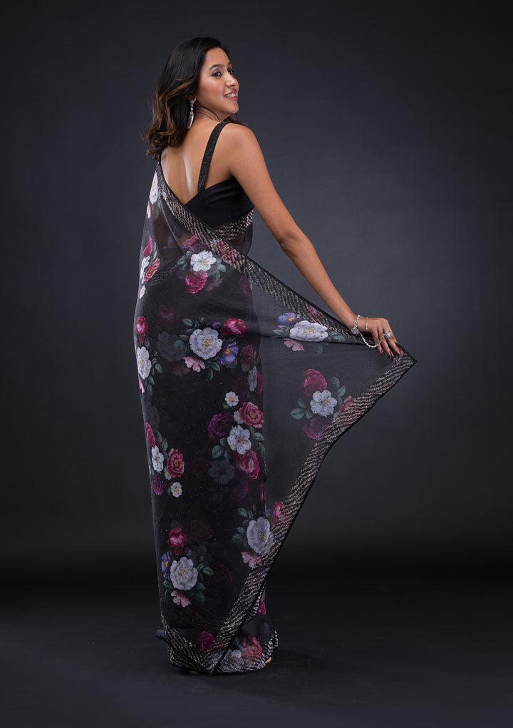 Black Floral Organza Saree