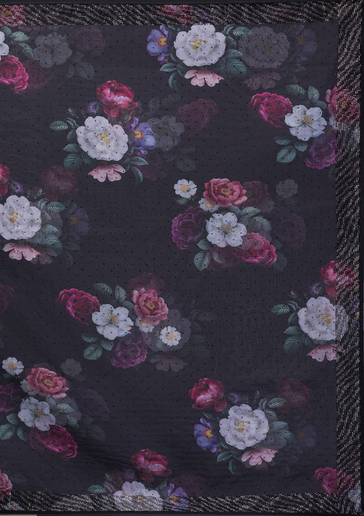 Black Floral Organza Saree