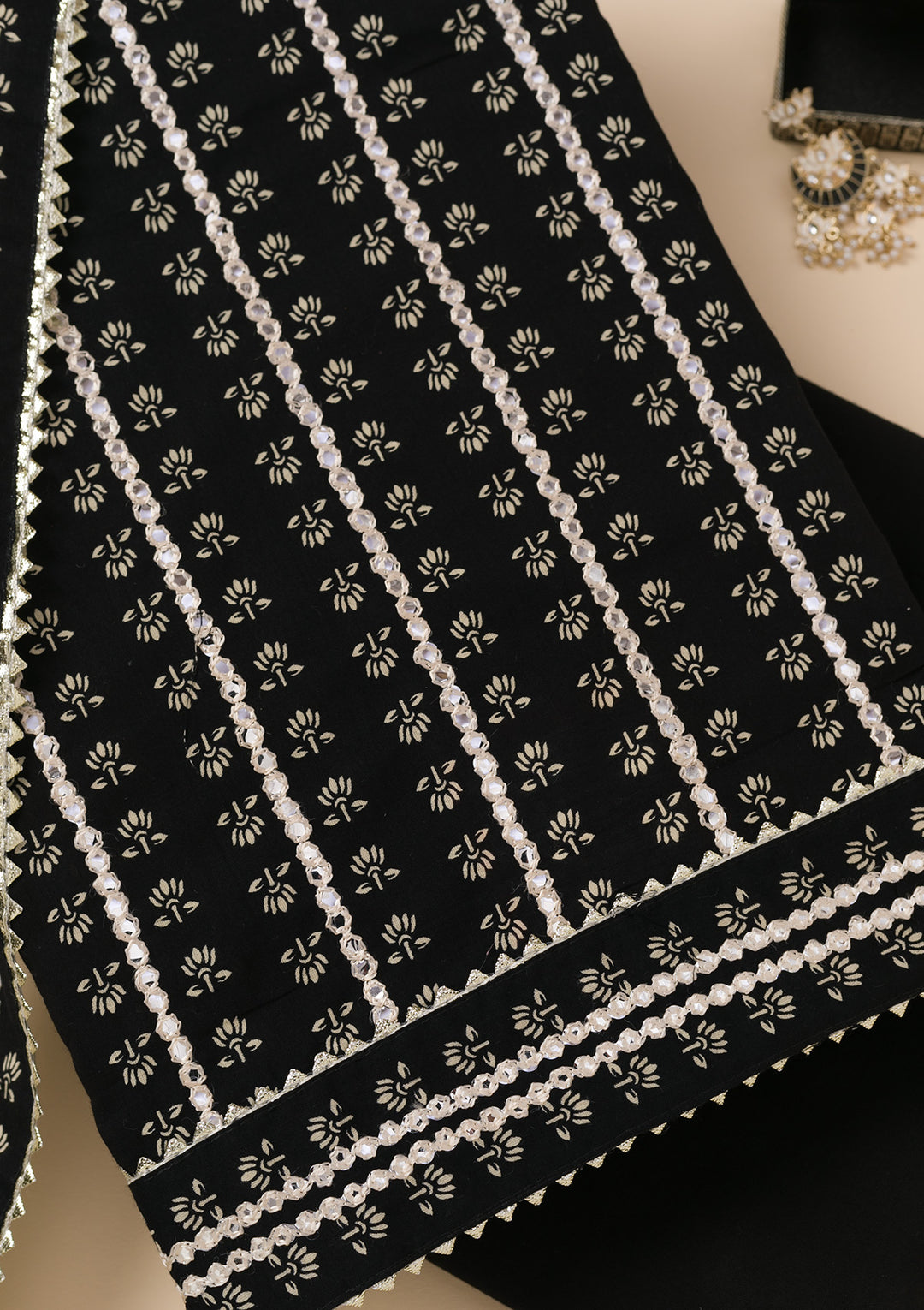 Black Printed Cotton Unstitched Salwar Suit