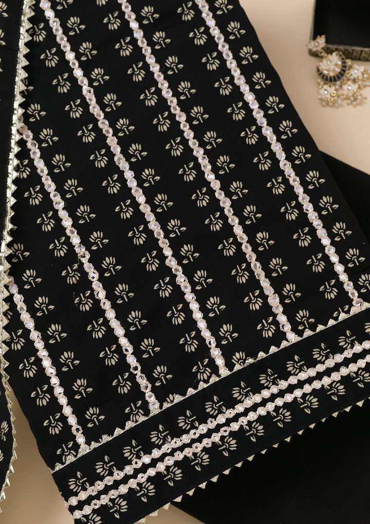 Black Printed Cotton Unstitched Salwar Suit