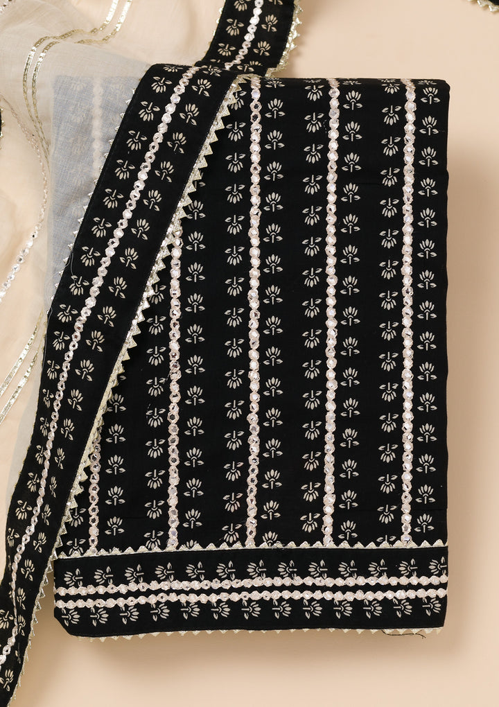 Black Printed Cotton Unstitched Salwar Suit