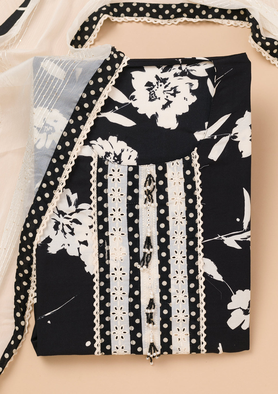 Black Printed Cotton Unstitched Salwar Suit